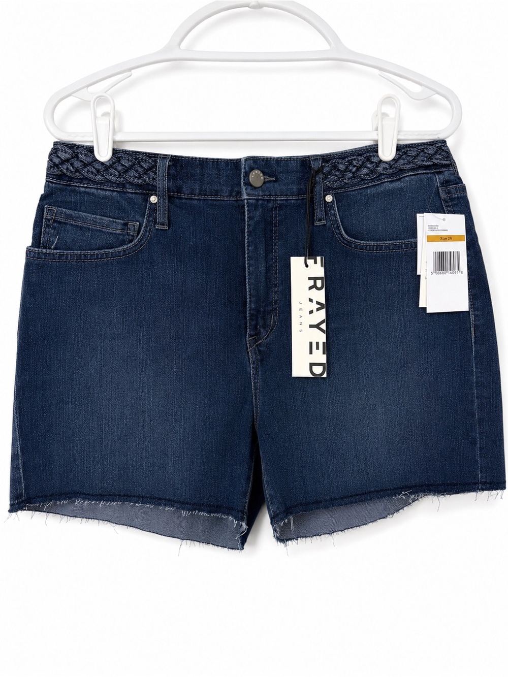 Frayed Braided Waist Jean Shorts